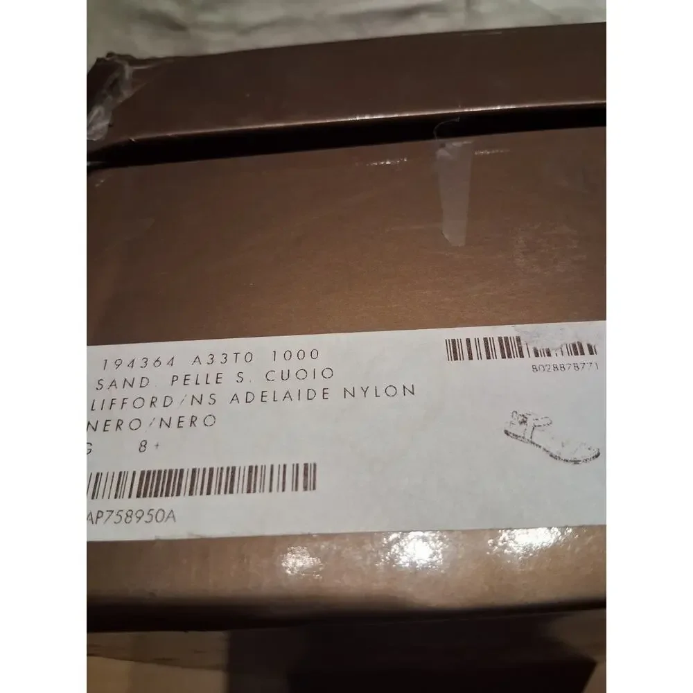 NIB GUCCI BLACK LEATHER AND CANVAS LOGO FLATS BUCKLE SANDALS 8.5 194364
